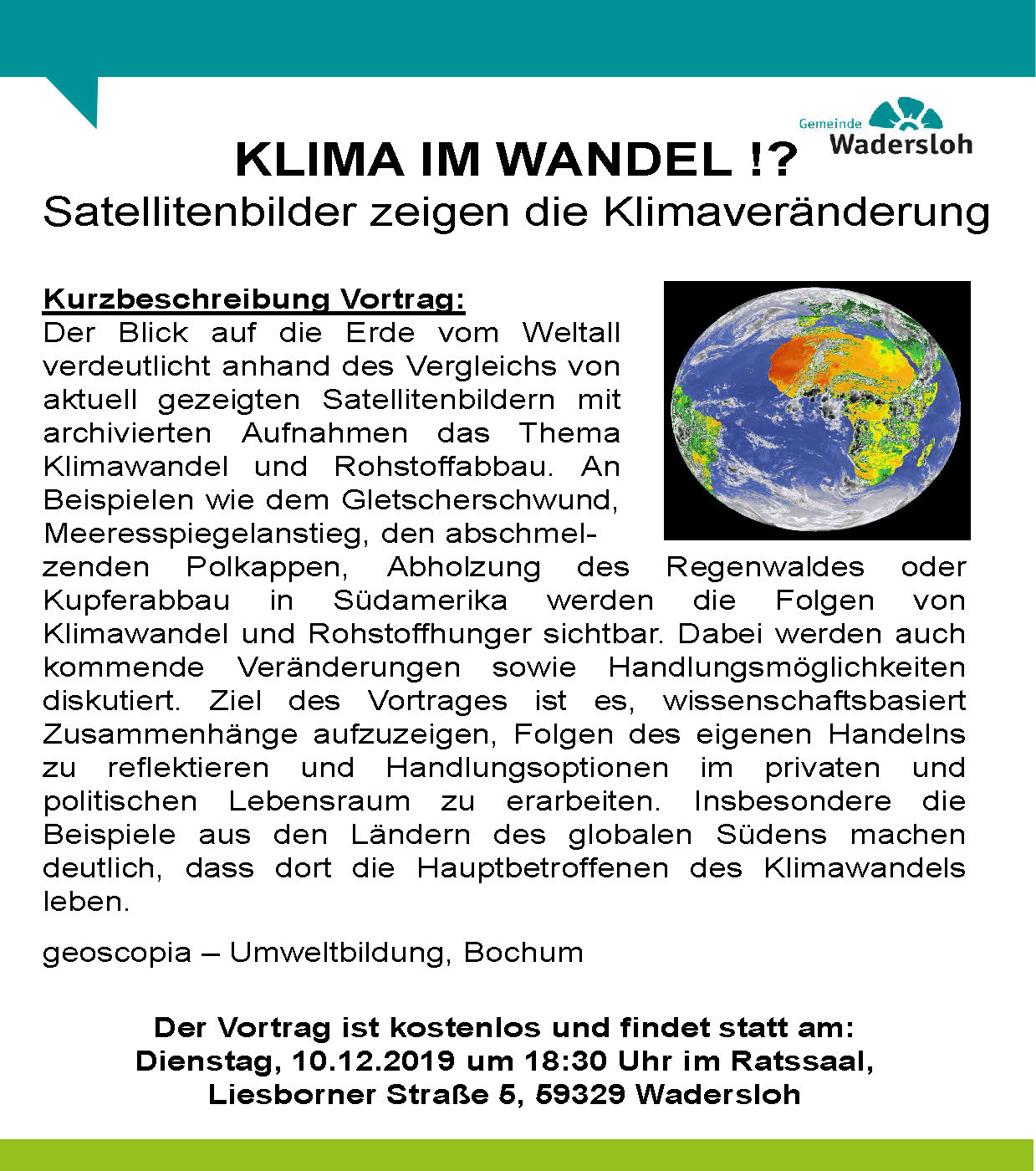 Plakat - Klimavortrag - Mein Wadersloh